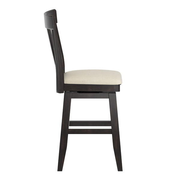 Lea Rubberwood Swivel Counter Stool with Panel Back and Foam Padded Fabric Seat