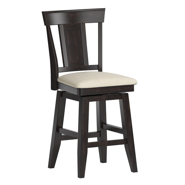 Lea Rubberwood Swivel Counter Stool with Panel Back and Foam Padded Fabric Seat