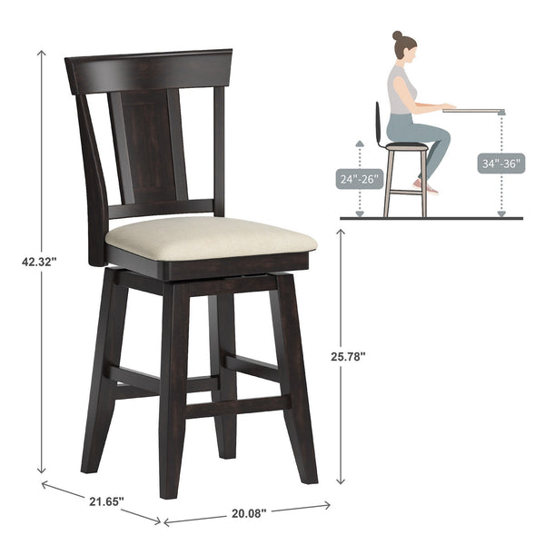 Lea Rubberwood Swivel Counter Stool with Panel Back and Foam Padded Fabric Seat