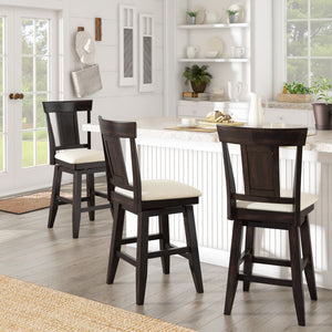 Lea Rubberwood Swivel Counter Stool with Panel Back and Foam Padded Fabric Seat