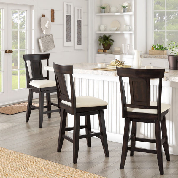 Lea Rubberwood Swivel Counter Stool with Panel Back and Foam Padded Fabric Seat