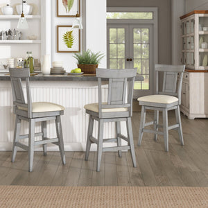 Lea Rubberwood Swivel Counter Stool with Panel Back and Foam Padded Fabric Seat