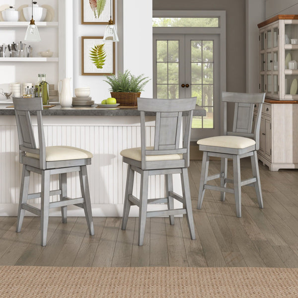 Lea Rubberwood Swivel Counter Stool with Panel Back and Foam Padded Fabric Seat