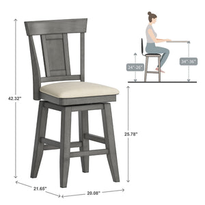 Lea Rubberwood Swivel Counter Stool with Panel Back and Foam Padded Fabric Seat