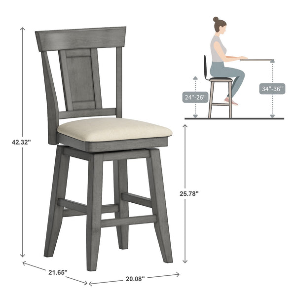 Lea Rubberwood Swivel Counter Stool with Panel Back and Foam Padded Fabric Seat