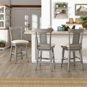 Lea Rubberwood Swivel Counter Stool with Panel Back and Foam Padded Fabric Seat