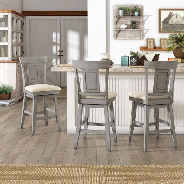 Lea Rubberwood Swivel Counter Stool with Panel Back and Foam Padded Fabric Seat