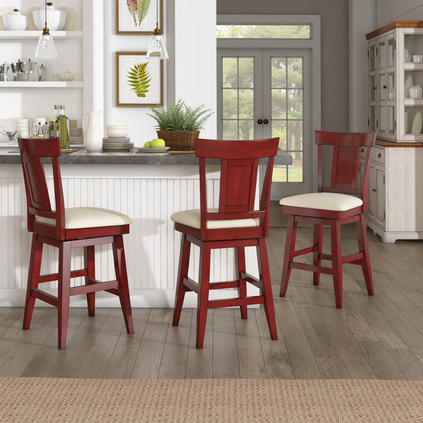 Lea Rubberwood Swivel Counter Stool with Panel Back and Foam Padded Fabric Seat