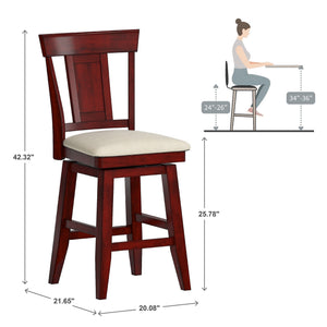 Lea Rubberwood Swivel Counter Stool with Panel Back and Foam Padded Fabric Seat