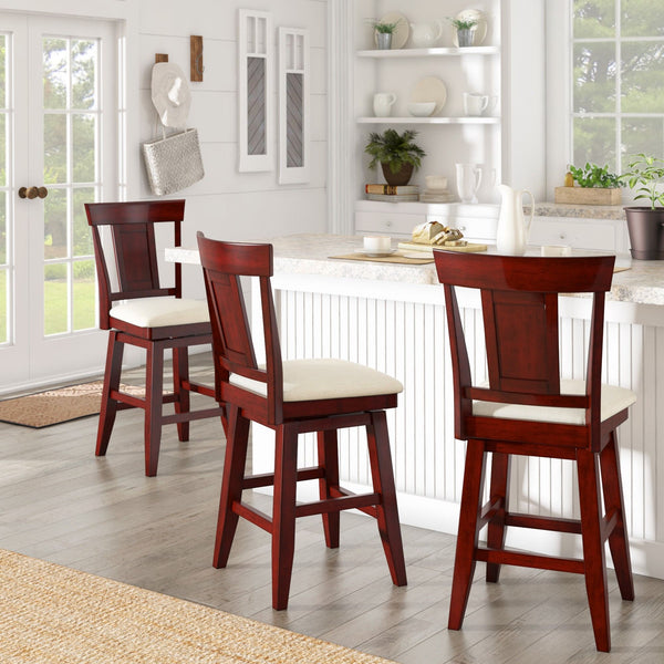 Lea Rubberwood Swivel Counter Stool with Panel Back and Foam Padded Fabric Seat