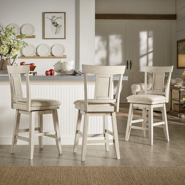 Lea Rubberwood Swivel Counter Stool with Panel Back and Foam Padded Fabric Seat