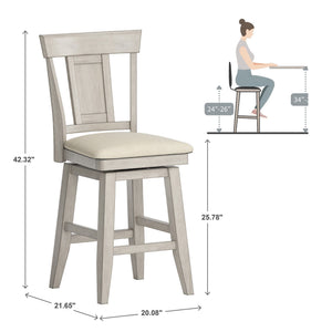 Lea Rubberwood Swivel Counter Stool with Panel Back and Foam Padded Fabric Seat