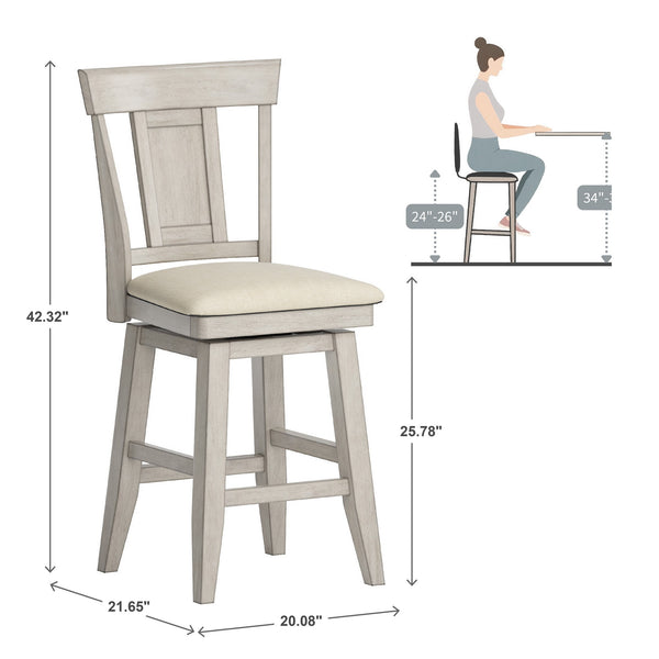Lea Rubberwood Swivel Counter Stool with Panel Back and Foam Padded Fabric Seat