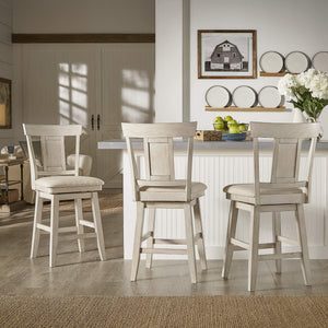 Lea Rubberwood Swivel Counter Stool with Panel Back and Foam Padded Fabric Seat