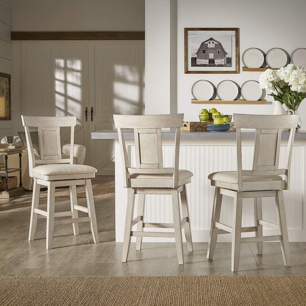 Lea Rubberwood Swivel Counter Stool with Panel Back and Foam Padded Fabric Seat