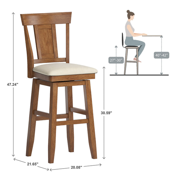 Lea Swivel Barstool Upholstered Panel Back Rubberwood Frame Kitchen Counter Seating
