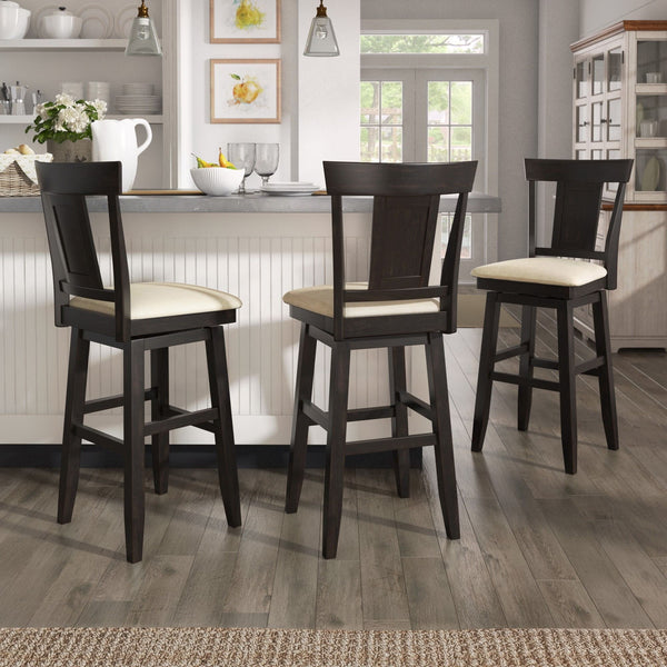 Lea Swivel Barstool Upholstered Panel Back Rubberwood Frame Kitchen Counter Seating