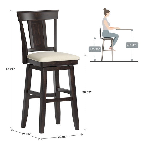 Lea Swivel Barstool Upholstered Panel Back Rubberwood Frame Kitchen Counter Seating