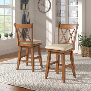 Lea Swivel Counter Stool Solid Wood X Back Upholstered Seat for Kitchen Islands