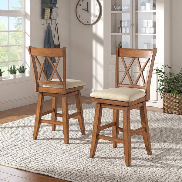 Lea Swivel Counter Stool Solid Wood X Back Upholstered Seat for Kitchen Islands