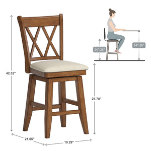 Lea Swivel Counter Stool Solid Wood X Back Upholstered Seat for Kitchen Islands