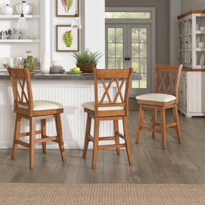 Lea Swivel Counter Stool Solid Wood X Back Upholstered Seat for Kitchen Islands