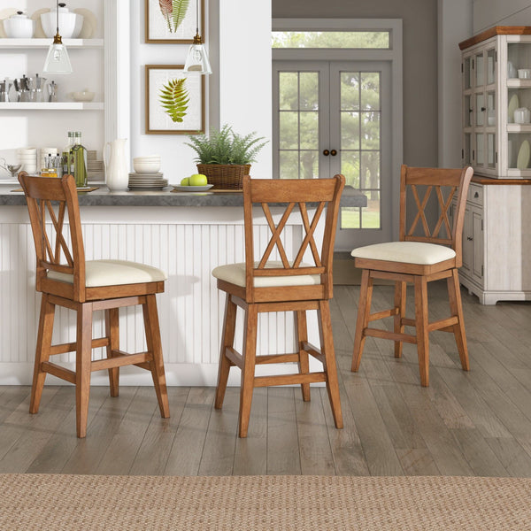 Lea Swivel Counter Stool Solid Wood X Back Upholstered Seat for Kitchen Islands