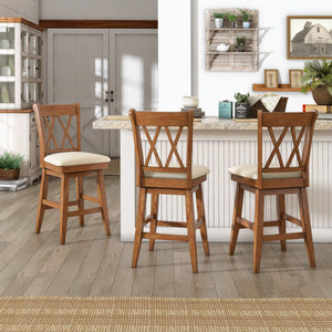 Lea Swivel Counter Stool Solid Wood X Back Upholstered Seat for Kitchen Islands
