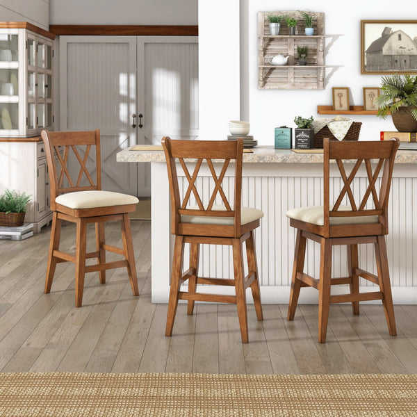 Lea Swivel Counter Stool Solid Wood X Back Upholstered Seat for Kitchen Islands