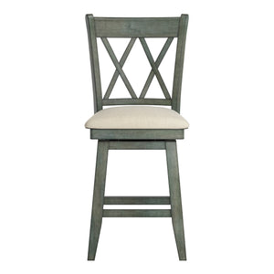 Homelegance Lea Swivel Counter Stool Solid Wood X Back Upholstered Seat for Kitchen Islands Antique Sage / Beige 530SW3-24AQ