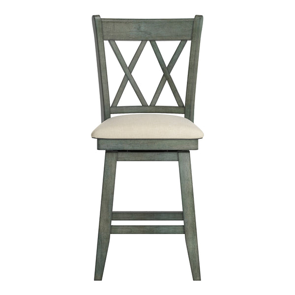 Homelegance Lea Swivel Counter Stool Solid Wood X Back Upholstered Seat for Kitchen Islands Antique Sage / Beige 530SW3-24AQ