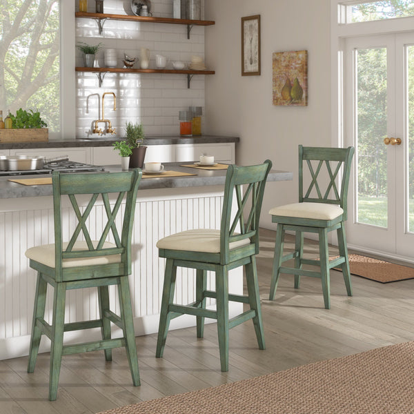 Lea Swivel Counter Stool Solid Wood X Back Upholstered Seat for Kitchen Islands