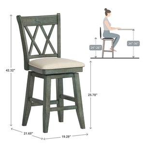 Lea Swivel Counter Stool Solid Wood X Back Upholstered Seat for Kitchen Islands