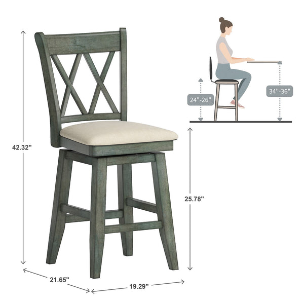 Lea Swivel Counter Stool Solid Wood X Back Upholstered Seat for Kitchen Islands
