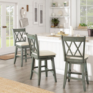 Lea Swivel Counter Stool Solid Wood X Back Upholstered Seat for Kitchen Islands