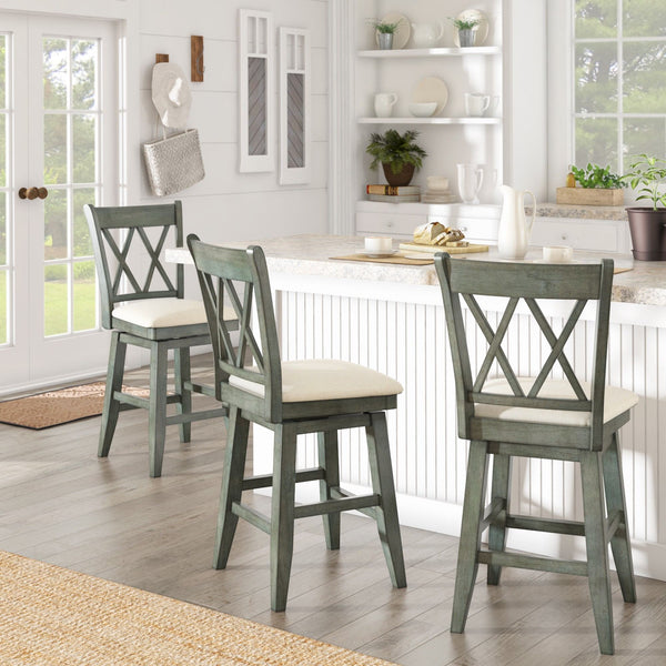 Lea Swivel Counter Stool Solid Wood X Back Upholstered Seat for Kitchen Islands
