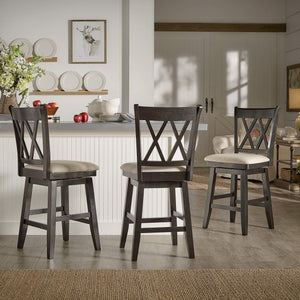 Lea Swivel Counter Stool Solid Wood X Back Upholstered Seat for Kitchen Islands