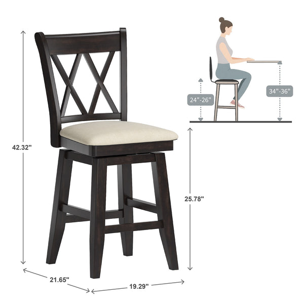 Lea Swivel Counter Stool Solid Wood X Back Upholstered Seat for Kitchen Islands