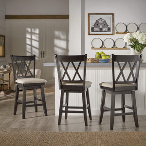 Lea Swivel Counter Stool Solid Wood X Back Upholstered Seat for Kitchen Islands