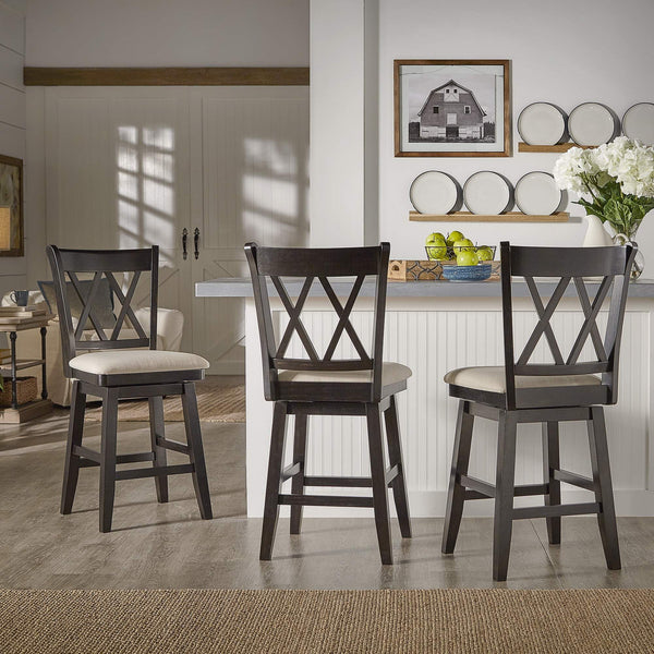 Lea Swivel Counter Stool Solid Wood X Back Upholstered Seat for Kitchen Islands