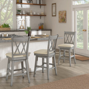 Lea Swivel Counter Stool Solid Wood X Back Upholstered Seat for Kitchen Islands
