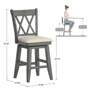 Lea Swivel Counter Stool Solid Wood X Back Upholstered Seat for Kitchen Islands