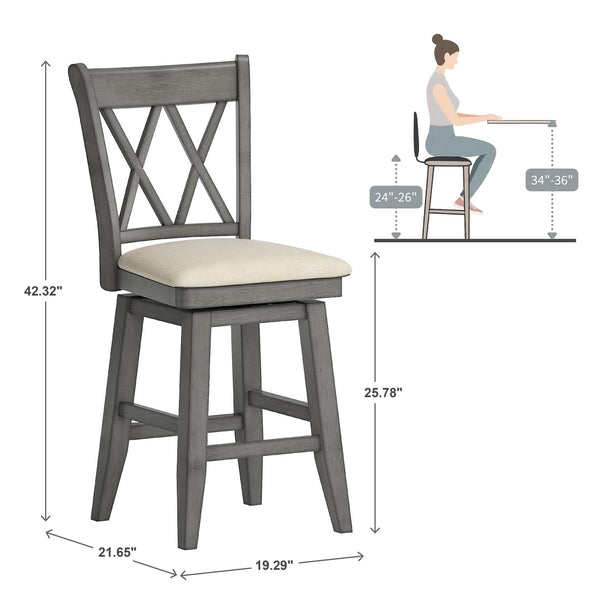 Lea Swivel Counter Stool Solid Wood X Back Upholstered Seat for Kitchen Islands