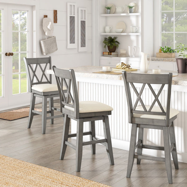 Lea Swivel Counter Stool Solid Wood X Back Upholstered Seat for Kitchen Islands