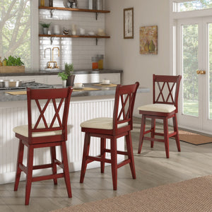 Lea Swivel Counter Stool Solid Wood X Back Upholstered Seat for Kitchen Islands