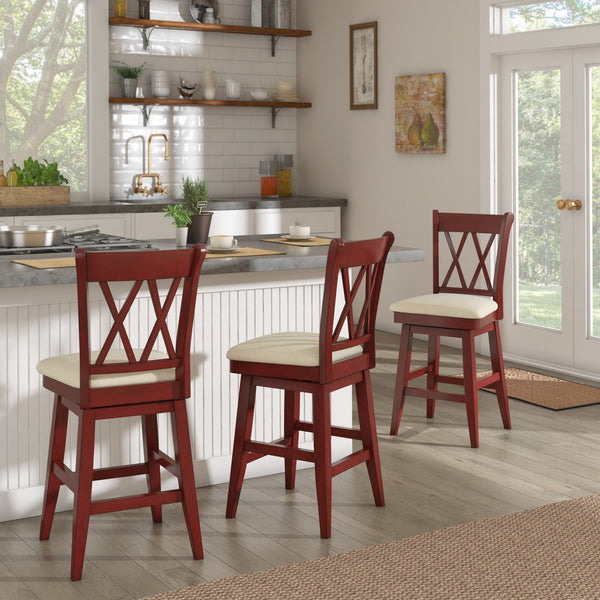 Lea Swivel Counter Stool Solid Wood X Back Upholstered Seat for Kitchen Islands