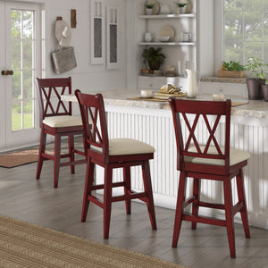 Lea Swivel Counter Stool Solid Wood X Back Upholstered Seat for Kitchen Islands