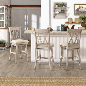 Lea Swivel Counter Stool Solid Wood X Back Upholstered Seat for Kitchen Islands