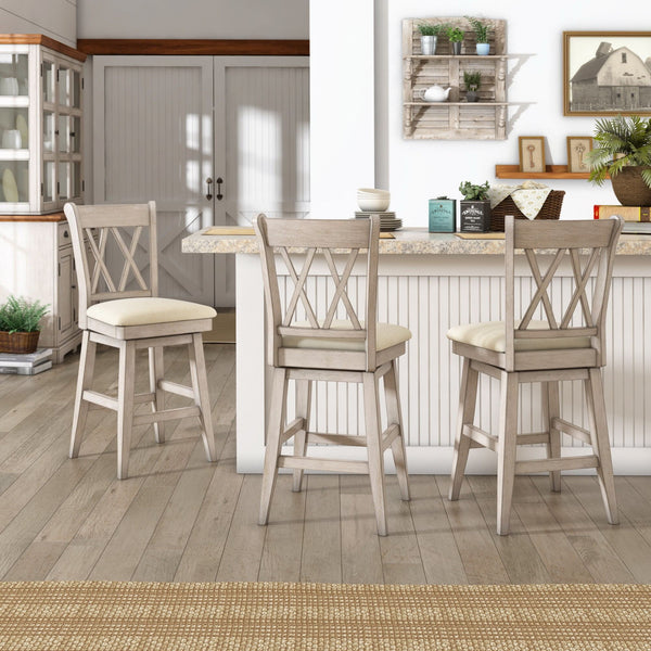 Lea Swivel Counter Stool Solid Wood X Back Upholstered Seat for Kitchen Islands