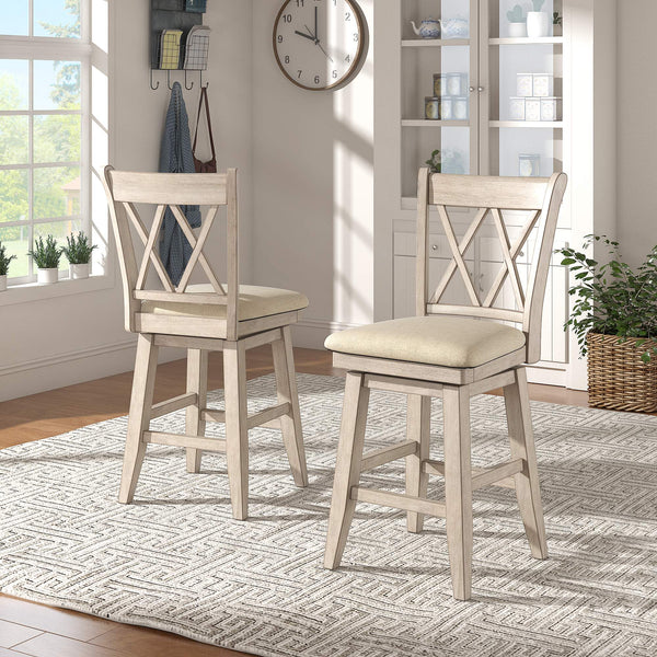 Lea Swivel Counter Stool Solid Wood X Back Upholstered Seat for Kitchen Islands